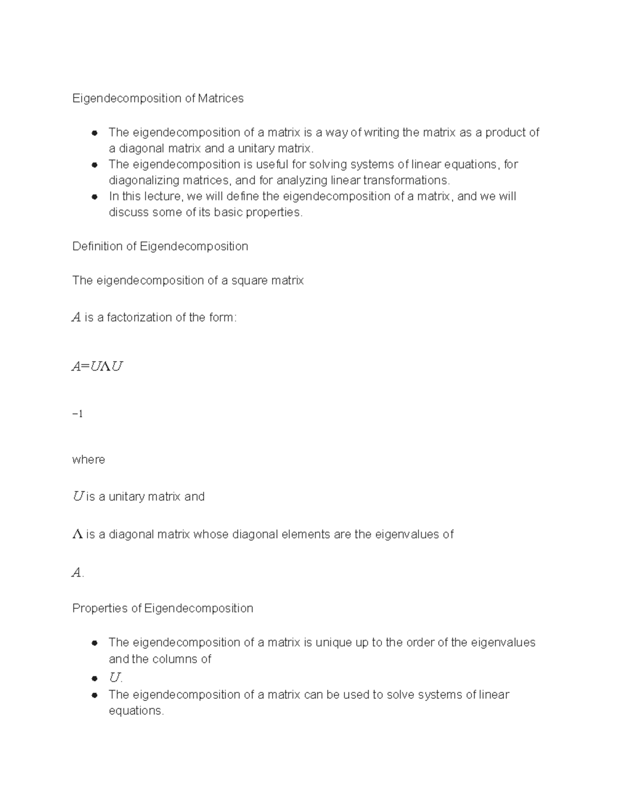 Lecture note for Math 225, Lecture 9 - Eigendecomposition of Matrices ...