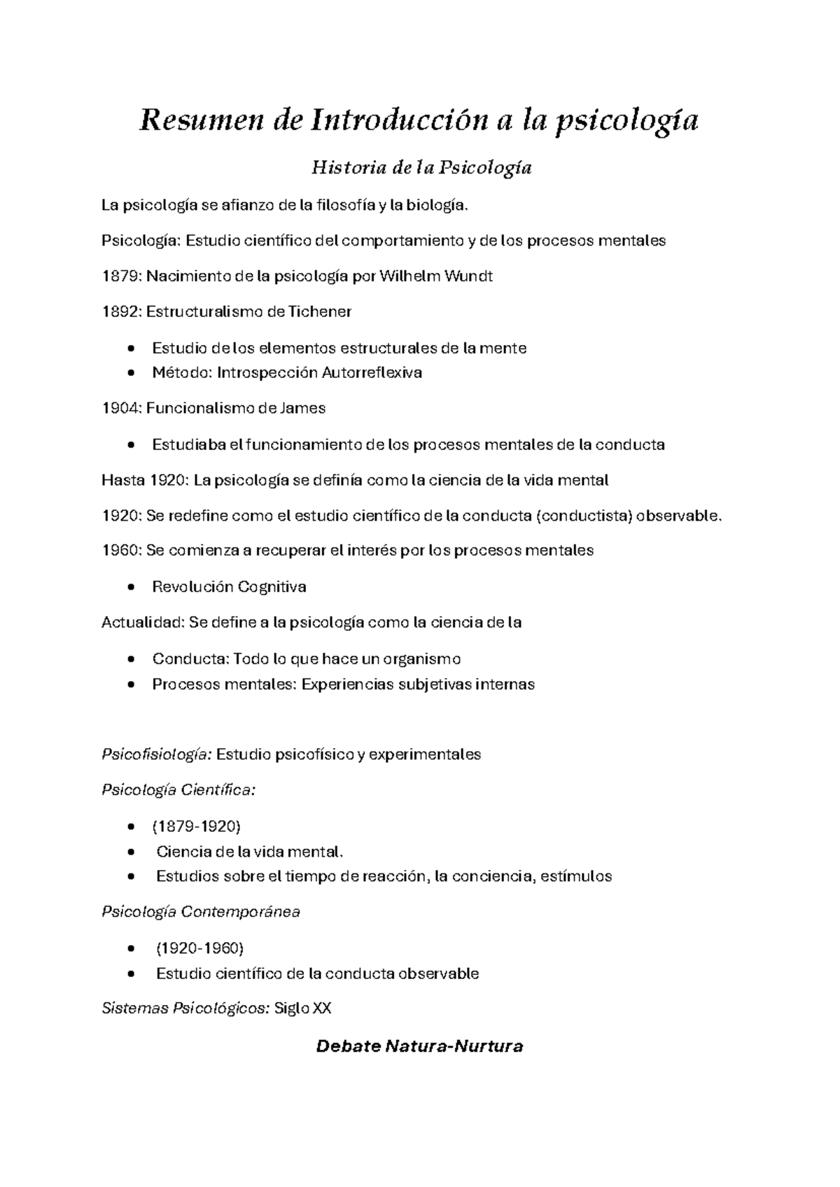 Resmen introduccion a la psicologia - Resumen de Introducción a la ...