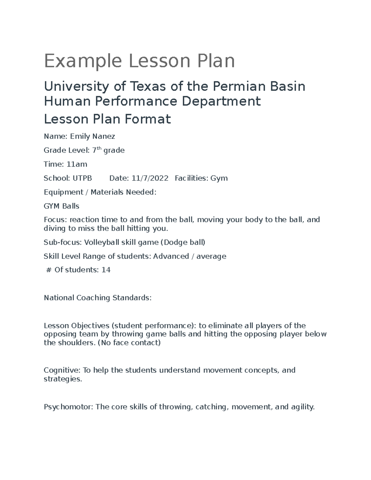 Example Lesson Plan - Example Lesson Plan University of Texas of the ...