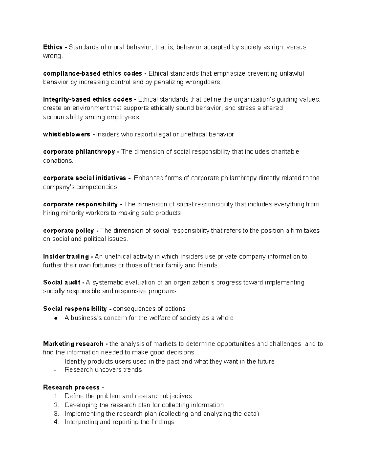 Chapter 4 - CH 4 bus 1011 - Professor: Emily Goldsmith, Definitions and ...