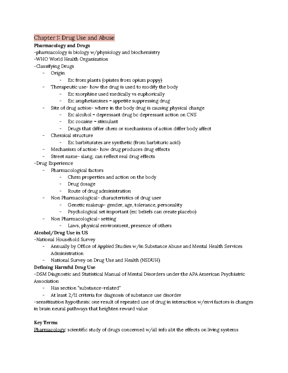 Psych 330 Textbook Notes - Chapter 1 Drug Use And Abuse Pharmacology ...