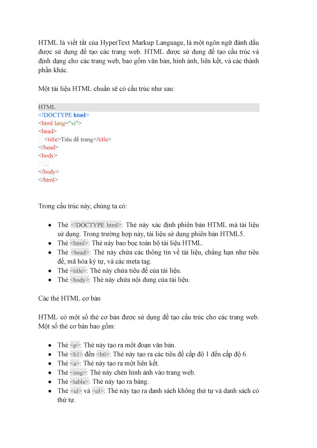 Sơ Lược Về Html Sơ Lược Về Html Html Là Viết Tắt Của Hypertext Markup Language Là Một Ngôn
