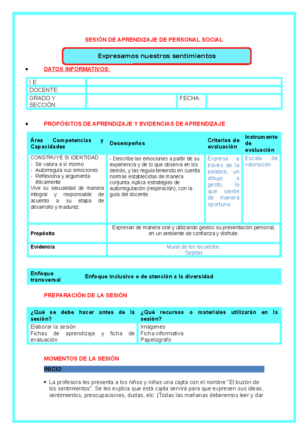 EXAMEN DE PERSONAL SOCAL - SESIÓN DE APRENDIZAJE DE PERSONAL SOCIAL ...