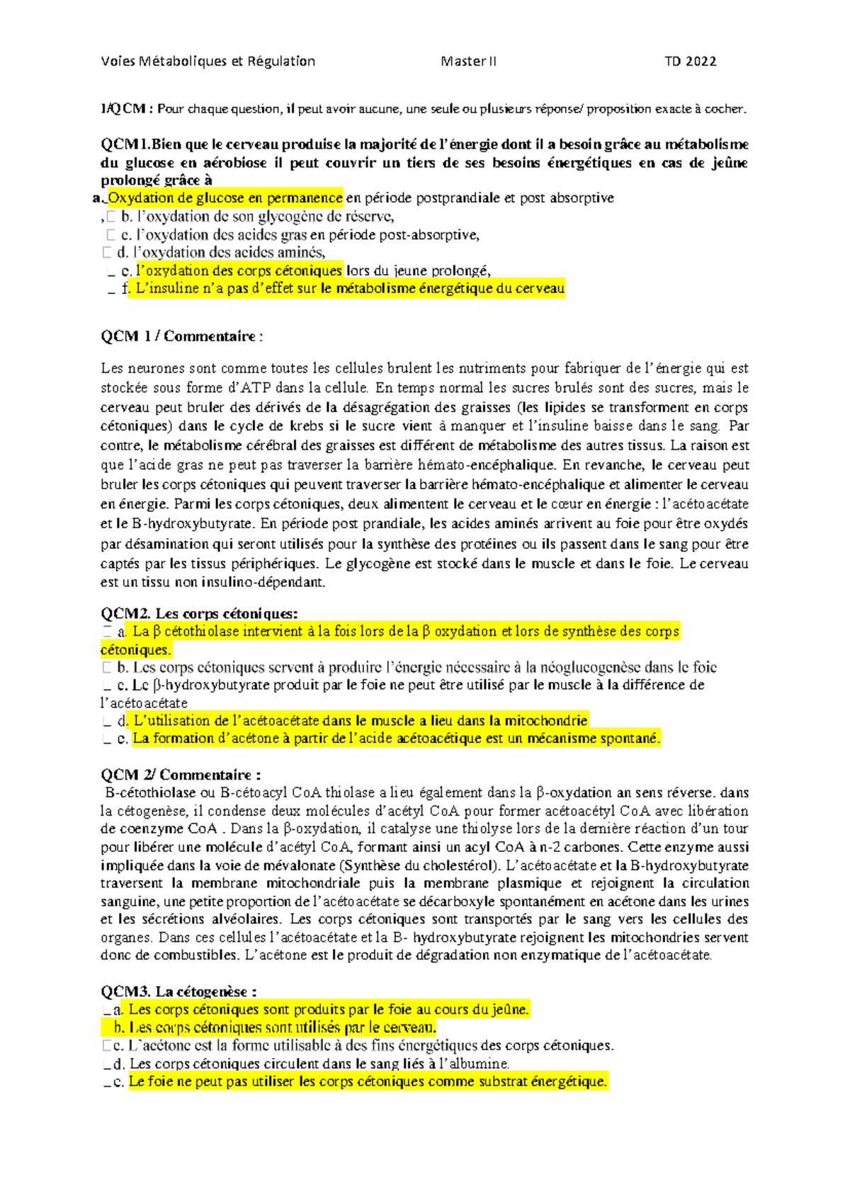 TD 7 et corrigé type - so good - I/QCM : Pour chaque question, il peut ...