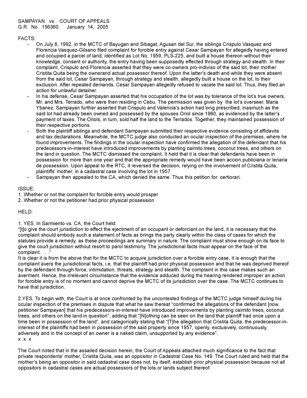 Sampayan V Ca 2005 - Gstqw - Sampayan Vs. Court Of Appeals G. No 