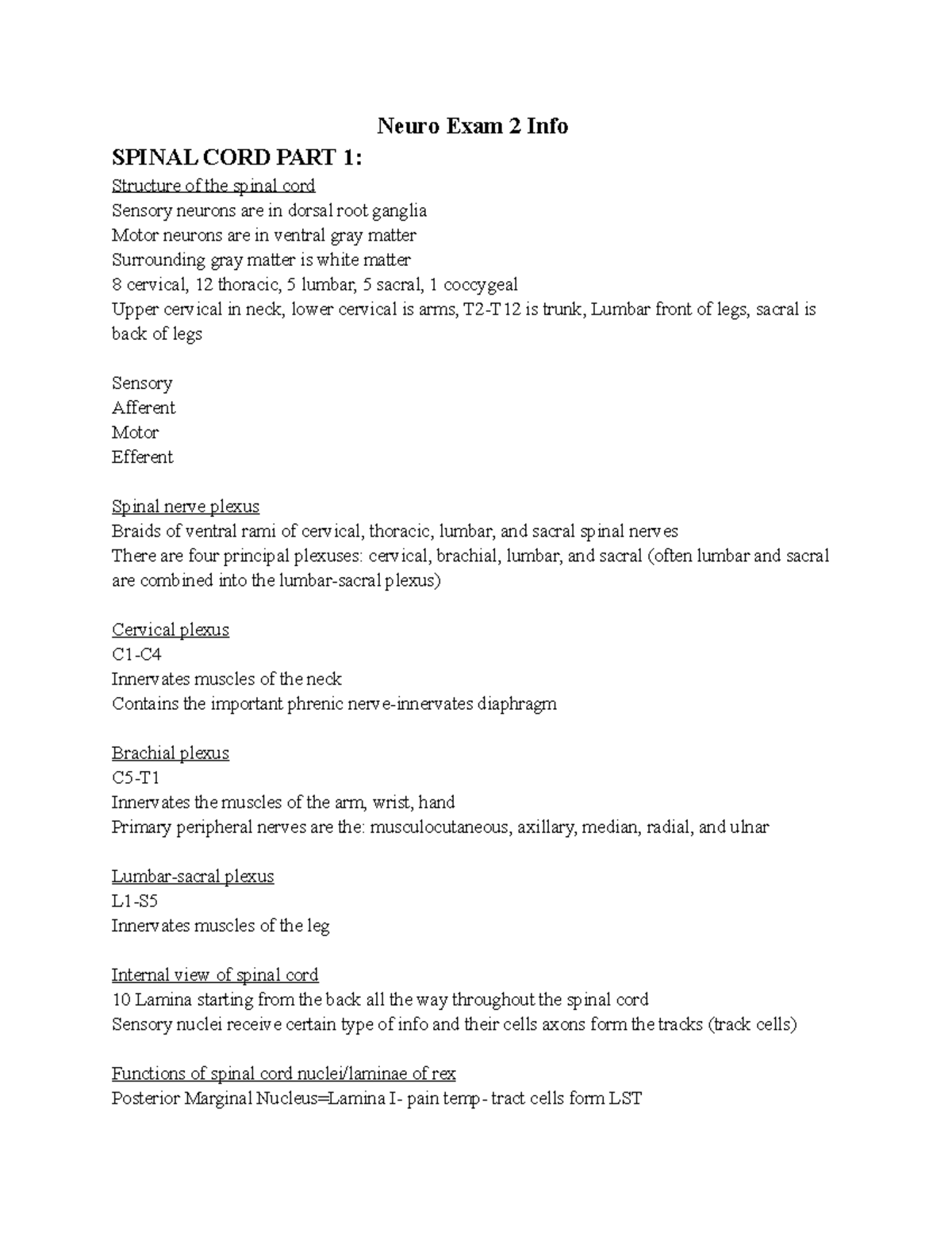 Neuro Exam 2 Study guide with all class notes - Neuro Exam 2 Info ...