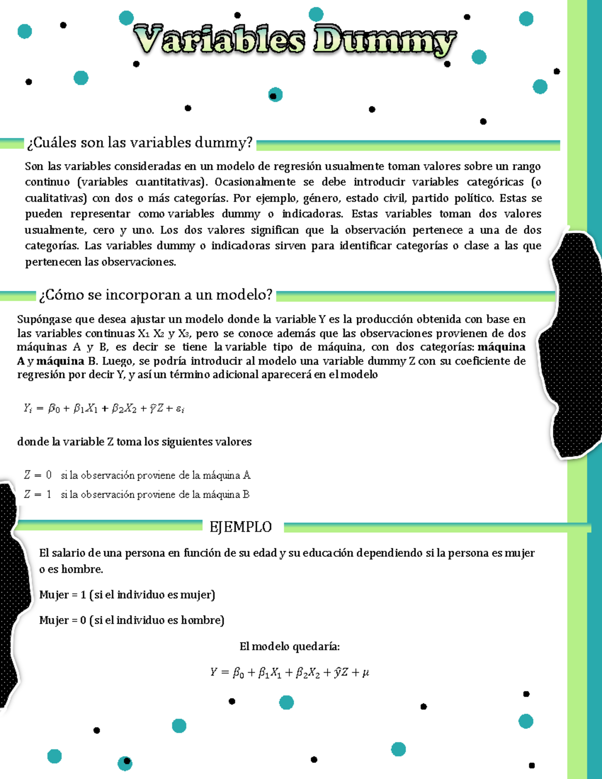 Variables dummy - ¿Cómo se incorporan a un modelo? EJEMPLO ¿Cuáles son ...