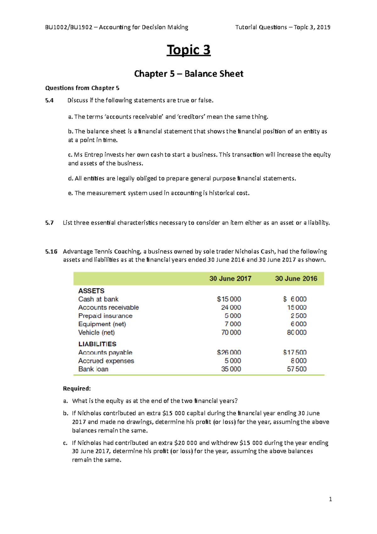 Exam 3 January 2019, Questions - BU1002/BU1902 – Accounting For ...