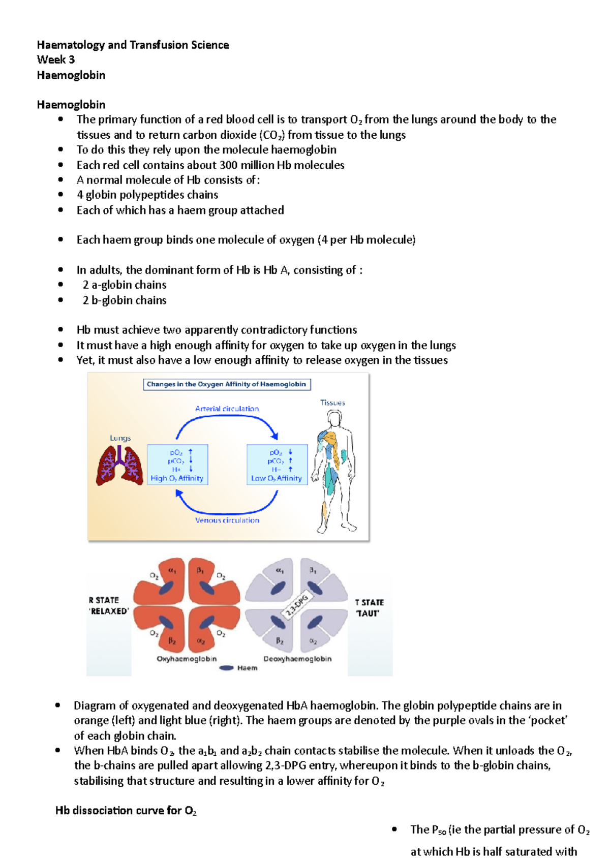 WK 3 -haemoglobin - Haematology and Transfusion Science Week 3 ...