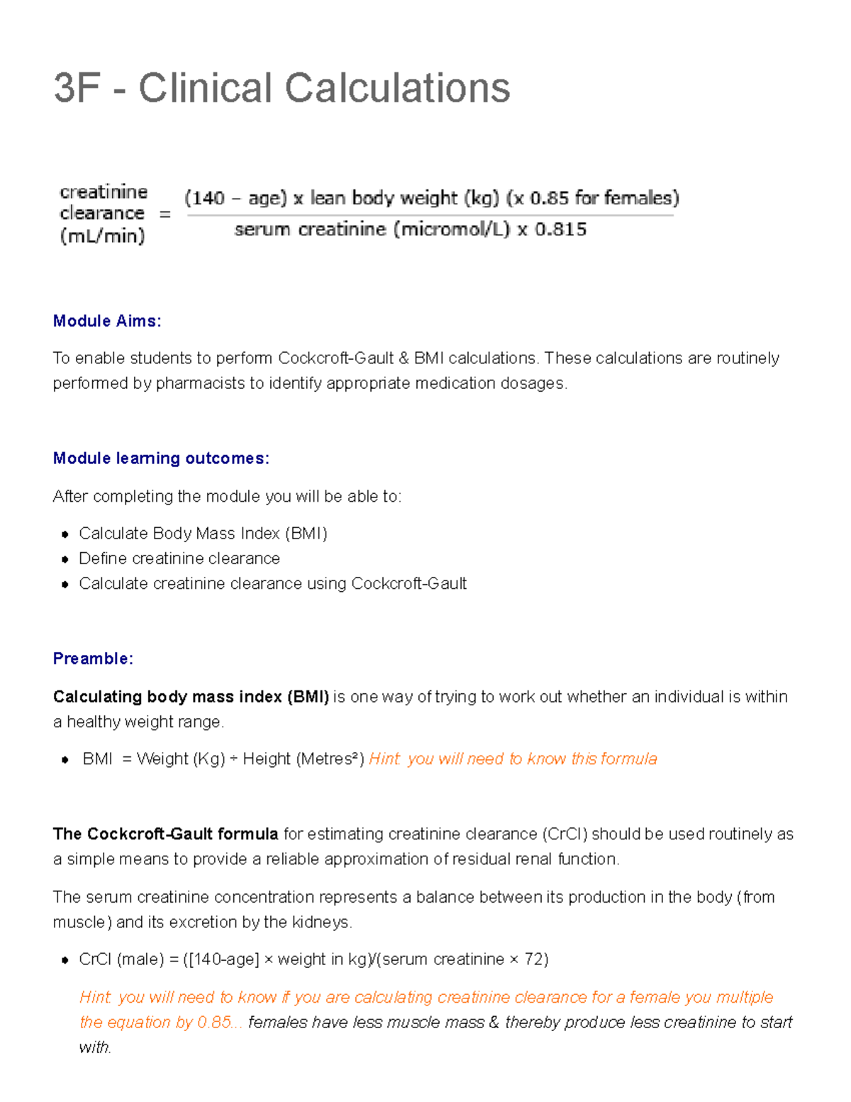 3F - Clinical Calculations Health and Pharmacy (8996), Semester 1 2021 ...