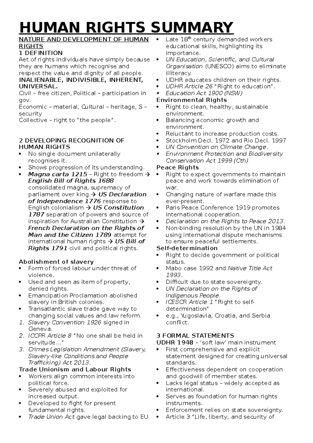 HSC Human Rights Summary - HUMAN RIGHTS SUMMARY NATURE AND DEVELOPMENT ...