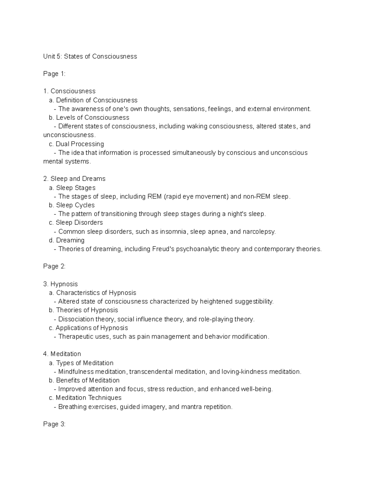 Unit 5 Ap Psych Notes - Unit 5: States Of Consciousness Page 1 ...