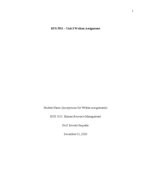 Written Assignment Unit 2 - BUS 5113 Organizational Theory and ...