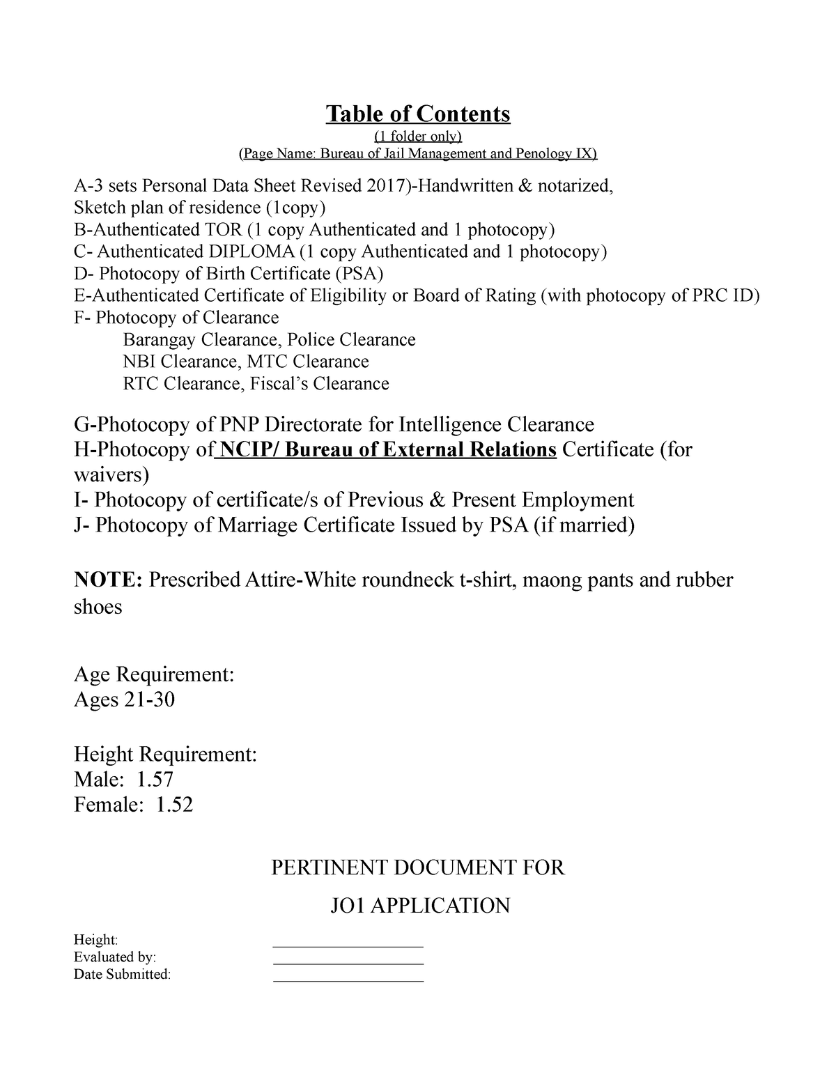 Table Of Contents Bjmp This Is Bjmp Requirements Table Of Contents