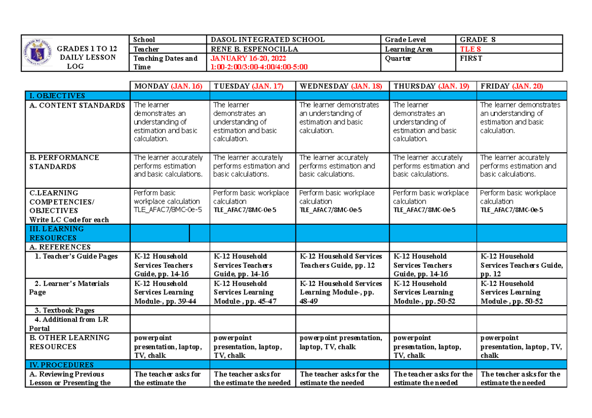 WEEK 8A- Grade-8- Daily- Lesson-LOG-2022-2023 - GRADES 1 TO 12 DAILY ...