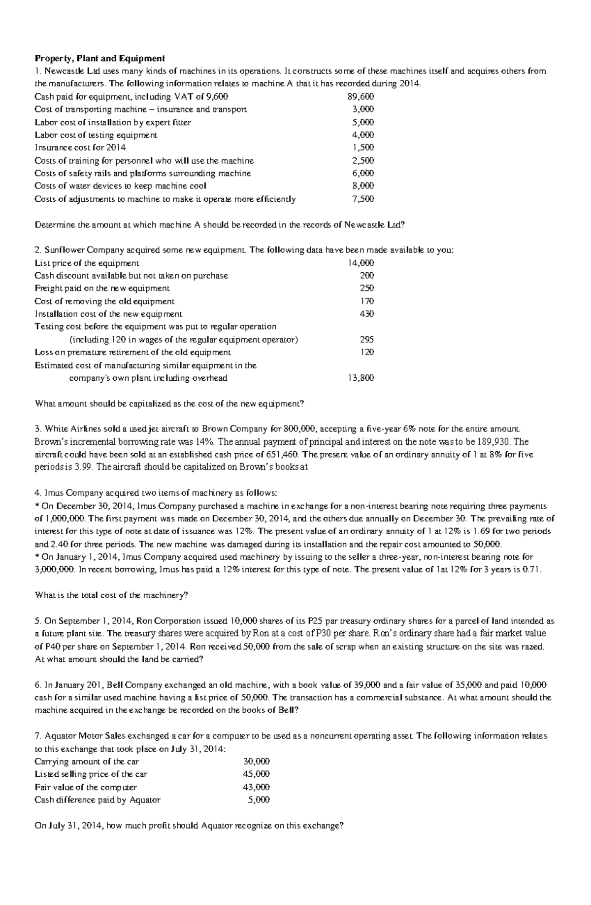 Finals Q3 Ppe Problemspdf EXAM INTERMEDIATE - Property, Plant And ...