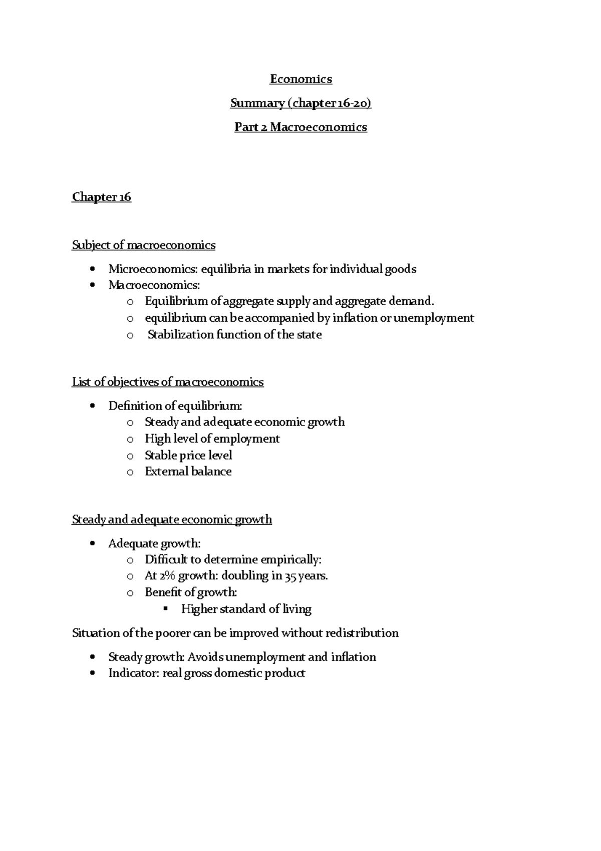 Economics Summary Chapter 16-20 - Economics Summary (chapter 16-20 ...