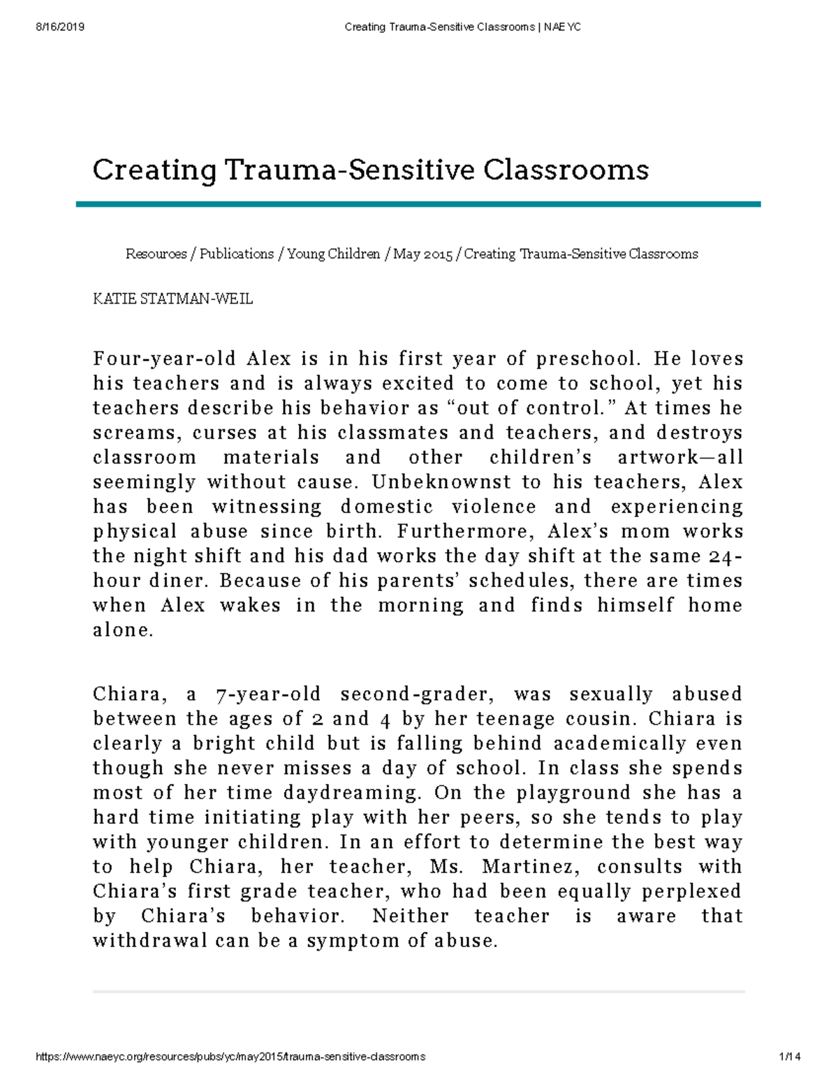 Creating Trauma-Sensitive Classrooms Naeyc 22 - Resources ...