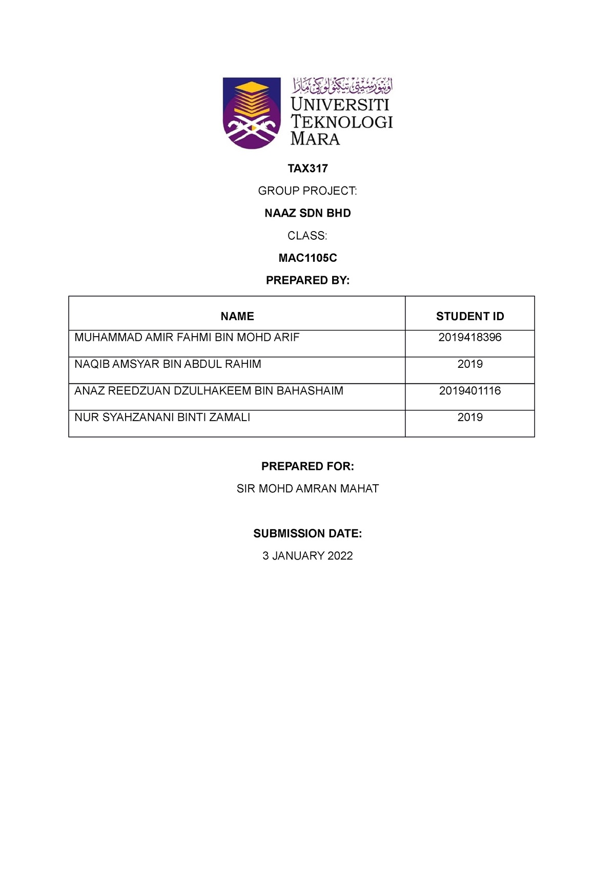 tax317 group assignment service tax