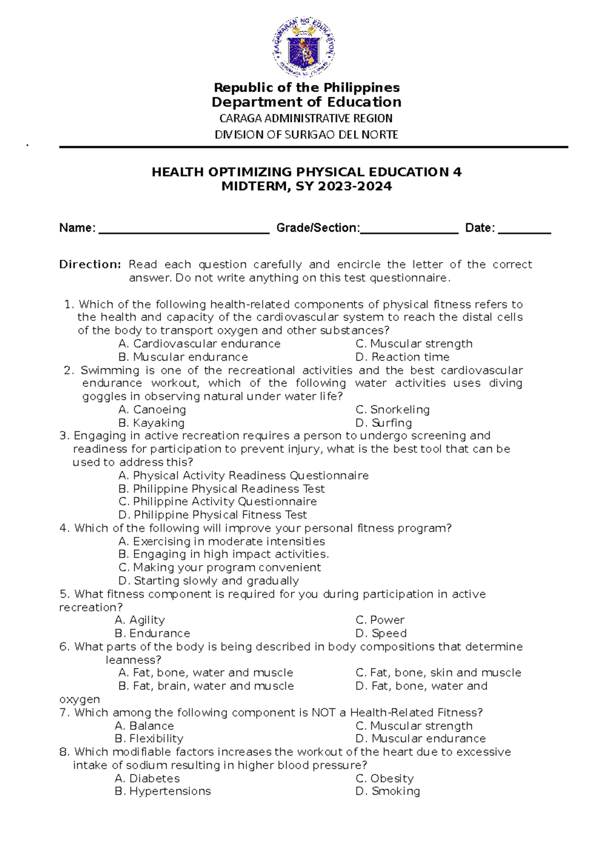 Draft TQ HOPE4 Midterm-1 final - Republic of the Philippines Department ...