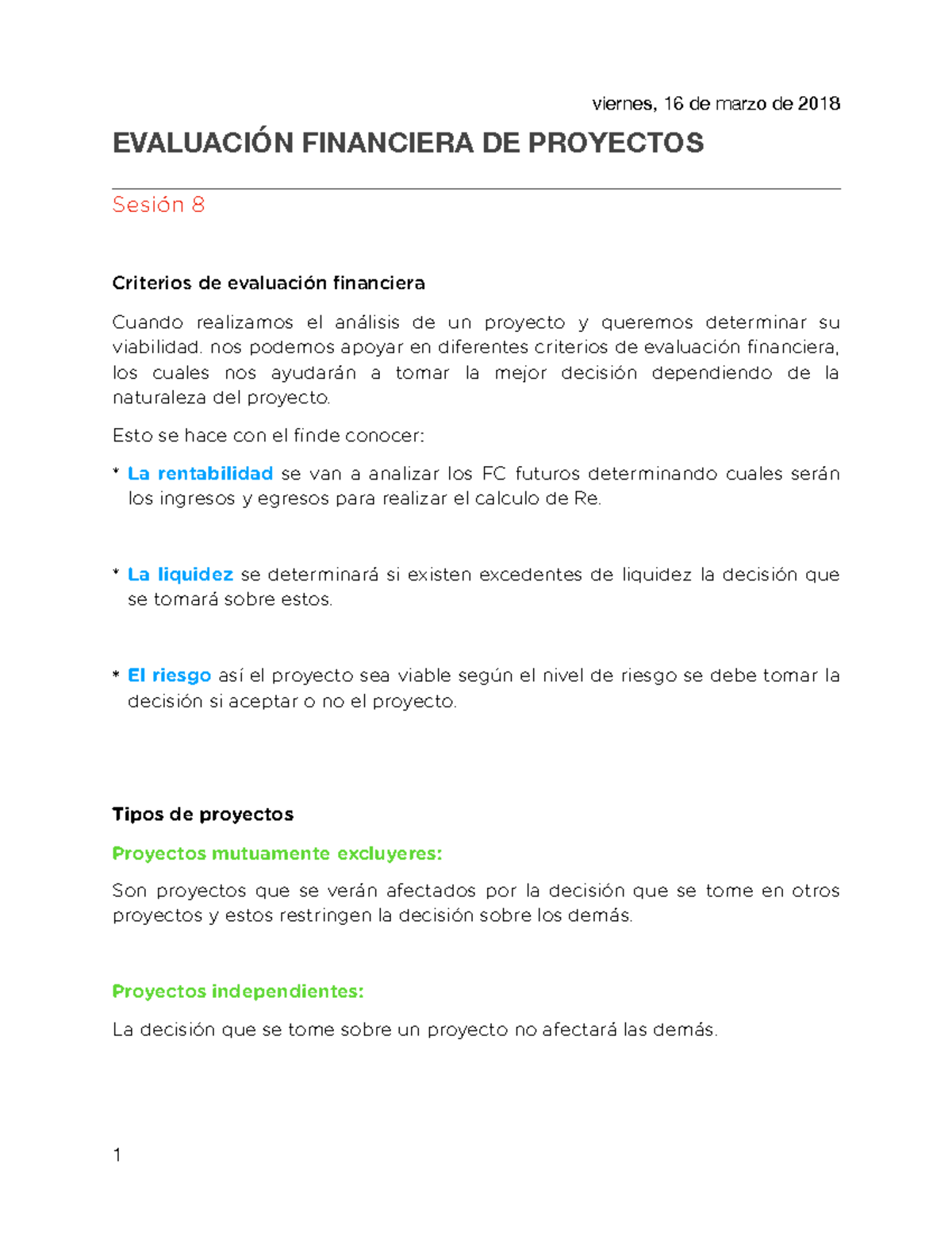 Evaluación Financiera De Proyectos - Sesión 8 - EVALUACIÓN FINANCIERA ...