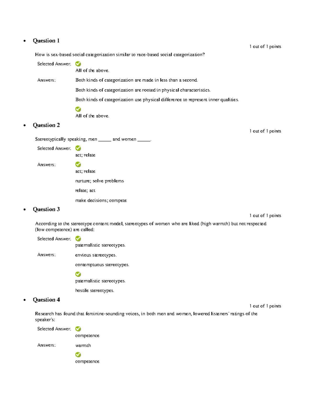 Chapter 6 Quiz - Weekly Quiz - Question 1 1 out of 1 points How is sex ...