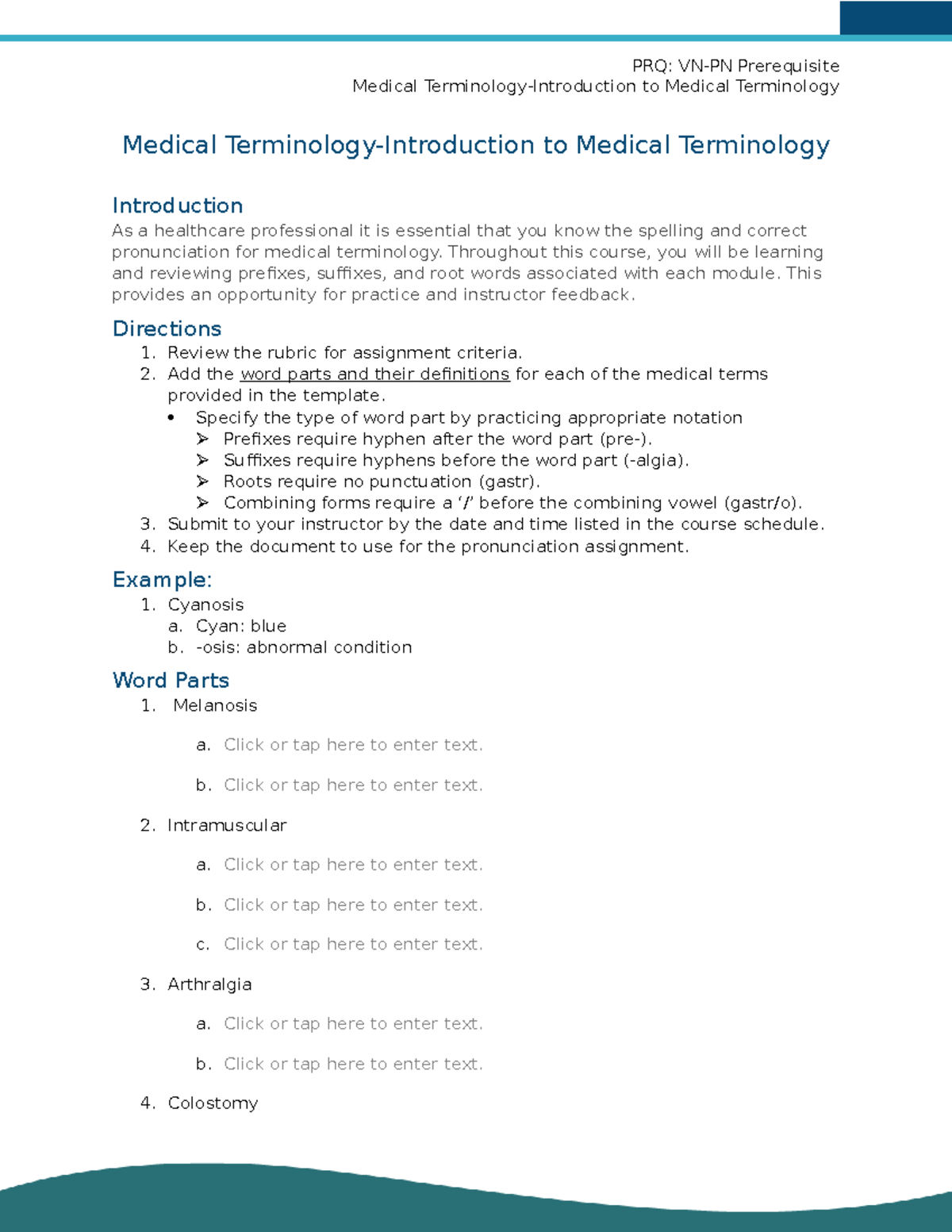 essay using medical terminology