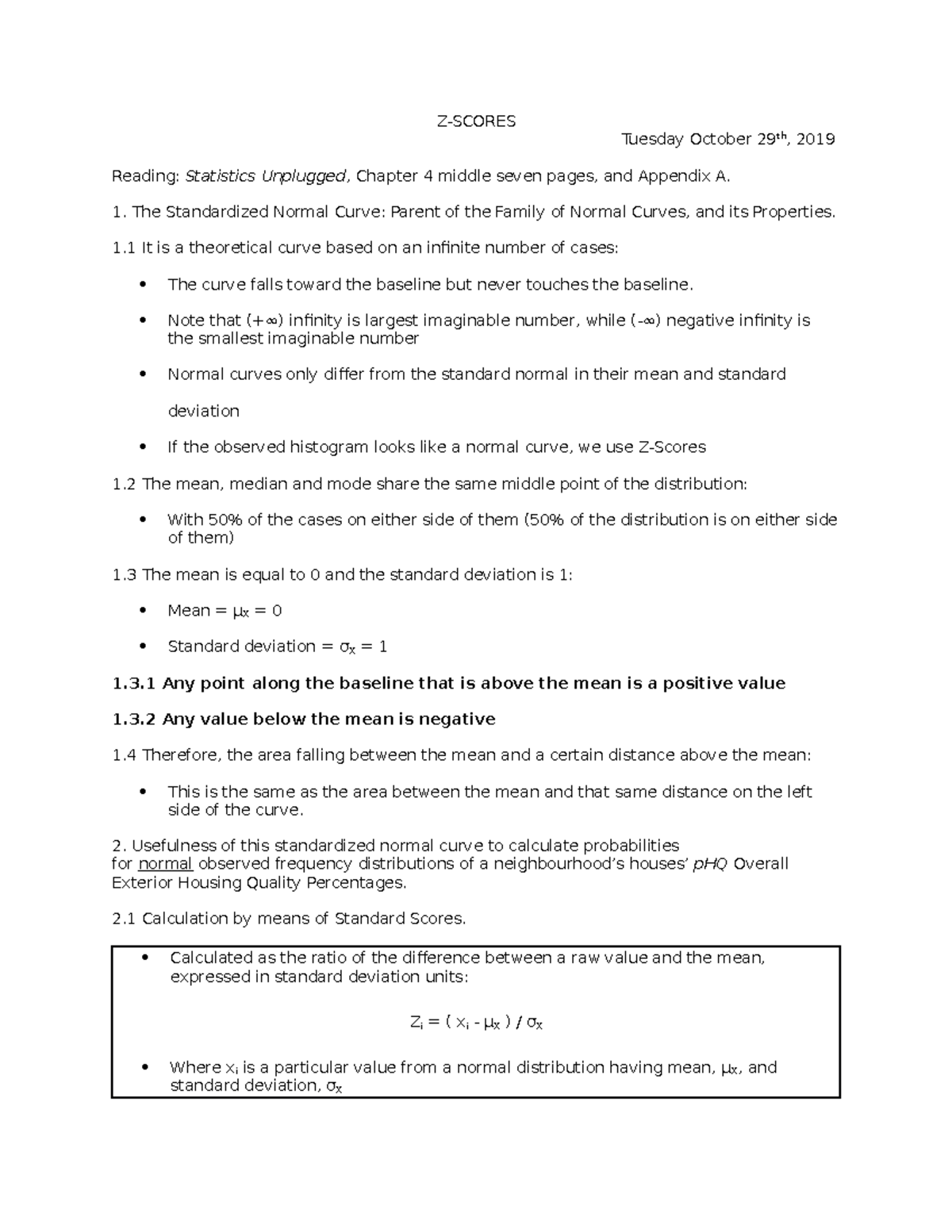 Ζ-Scores - Z-scores lecture notes from class - Ζ-SCORES Tuesday October ...