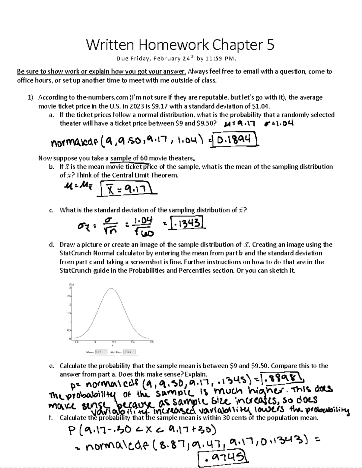 Written Homework Chapter 5 - Written Homework Chapter 5 Due Friday ...