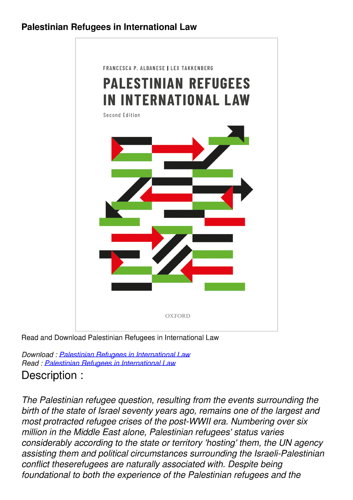 Read Ebook [PDF] Palestinian Refugees In International Law ...