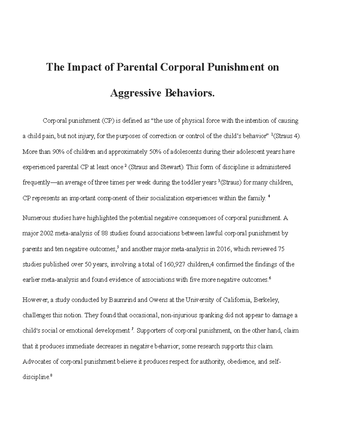 The Impact Of Parental Corporal Punishment On Aggressive Behaviors ...