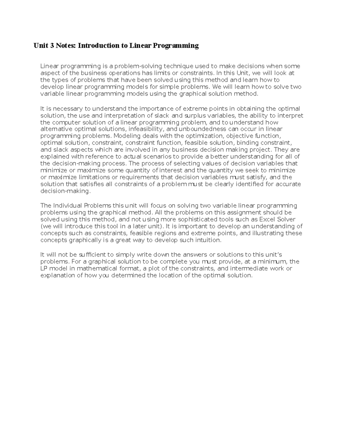 BUSI 2013 - Unit note 3 - Lecture notes 3 - Unit 3 Notes: Introduction ...