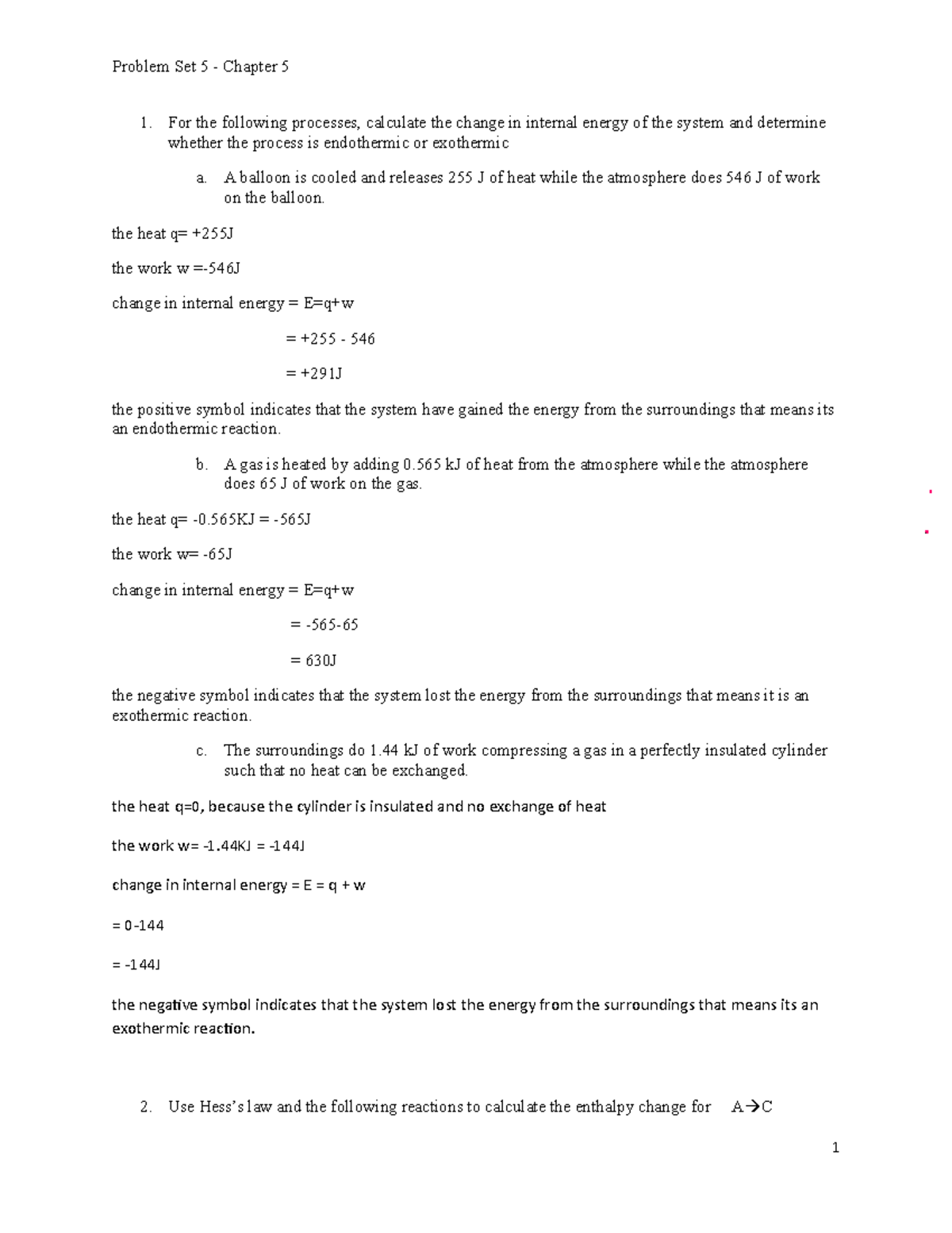 Hw set ch 5 - chapter 5 hw - For the following processes, calculate the ...