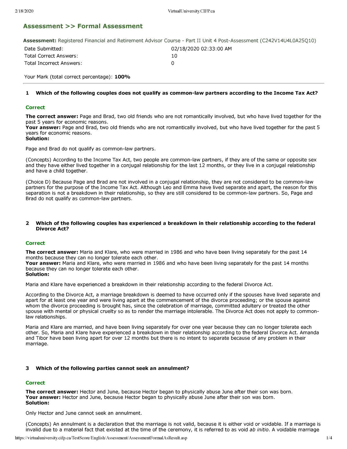 Final correct answers - Assessment >> Formal Assessment 