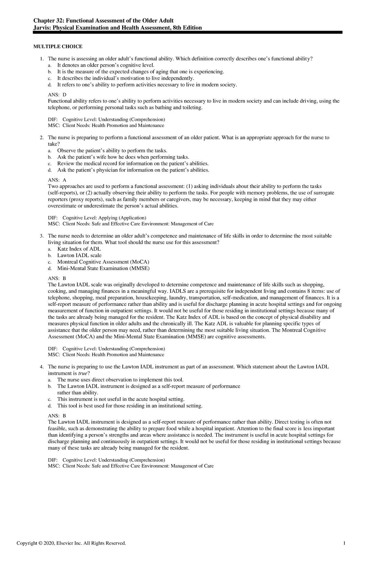 Exam View - Chapter 32 - Nursing Health Assessment Test Bank Questions ...