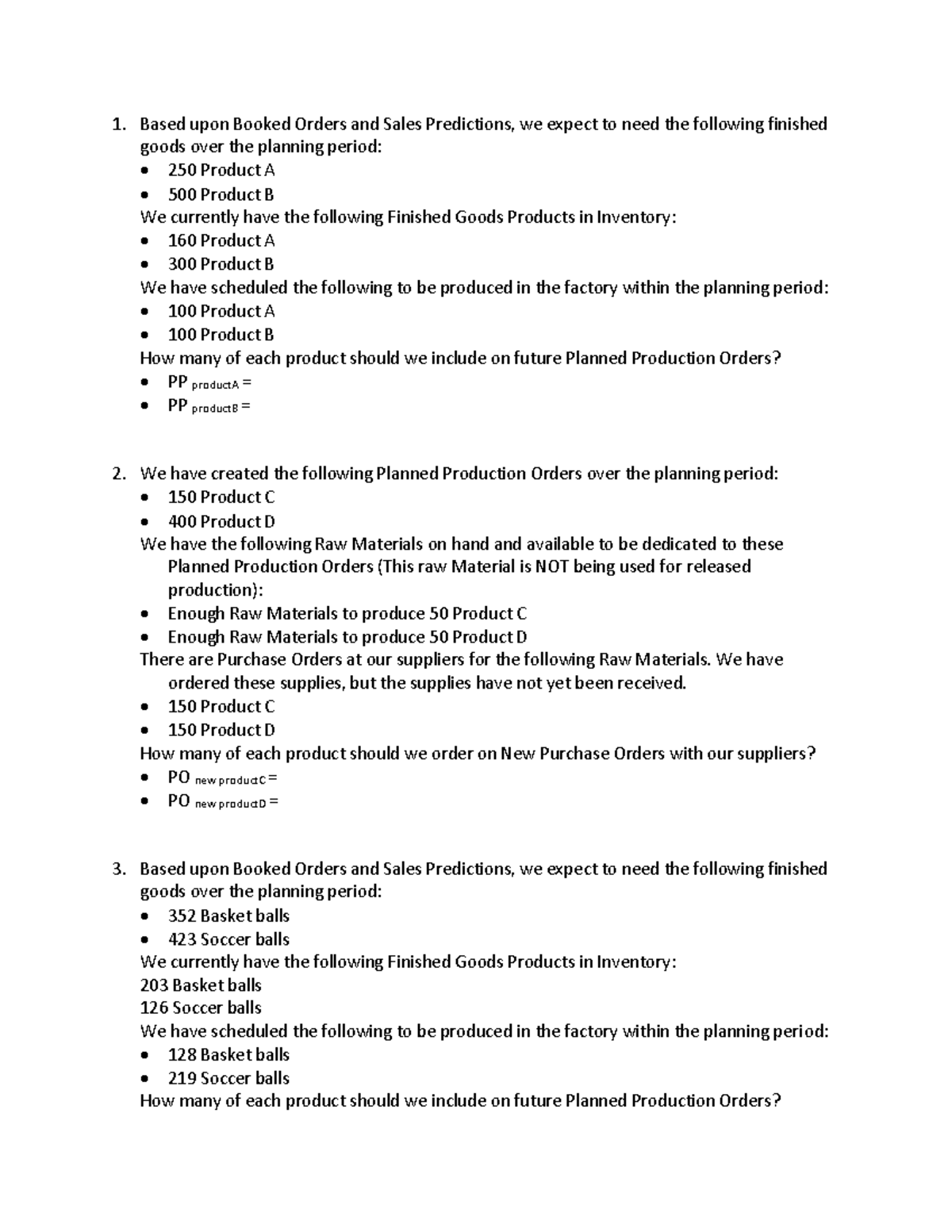 Simple MRP Calcs - Questions - Based upon Booked Orders and Sales ...