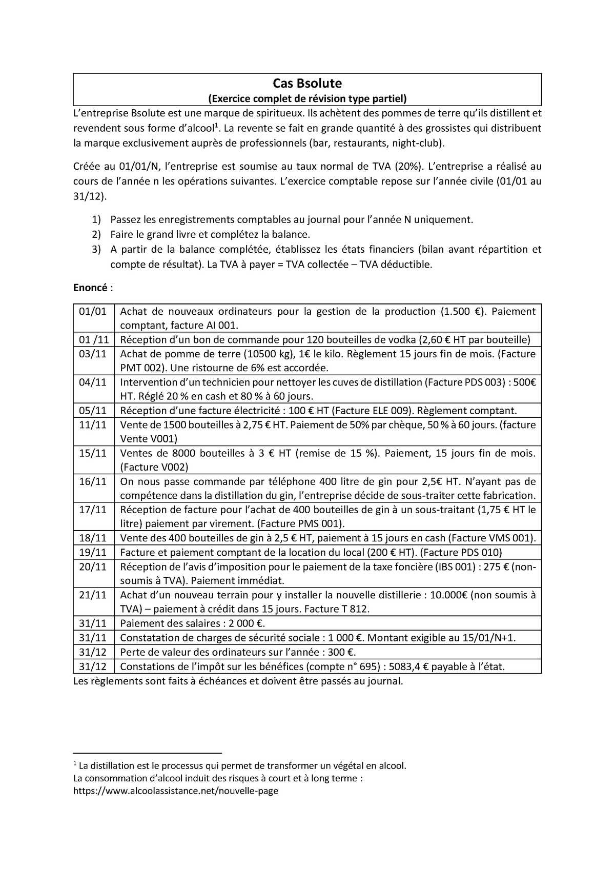 Comptabilité Cas complet corrigé Cas Bsolute Exercice complet de révision type partiel