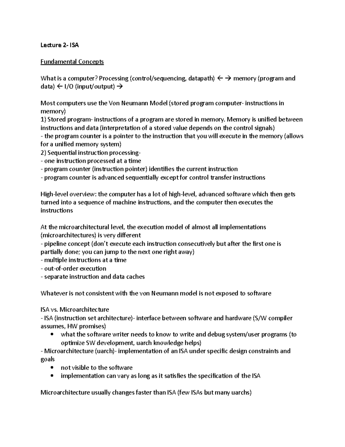 Instruction Set Architecture - Lecture 2- ISA Fundamental Concepts What ...