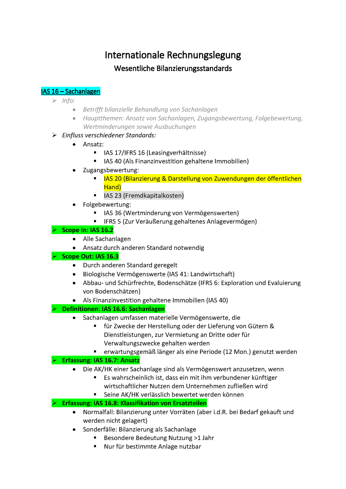 Internationale Rechnungslegung Zusammenfassung - Internationale ...
