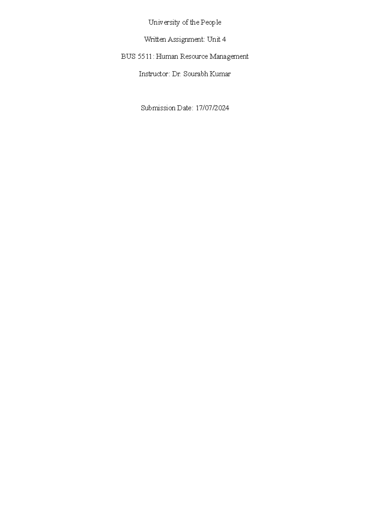Written Assignment Unit 4 - University of the People Written Assignment ...