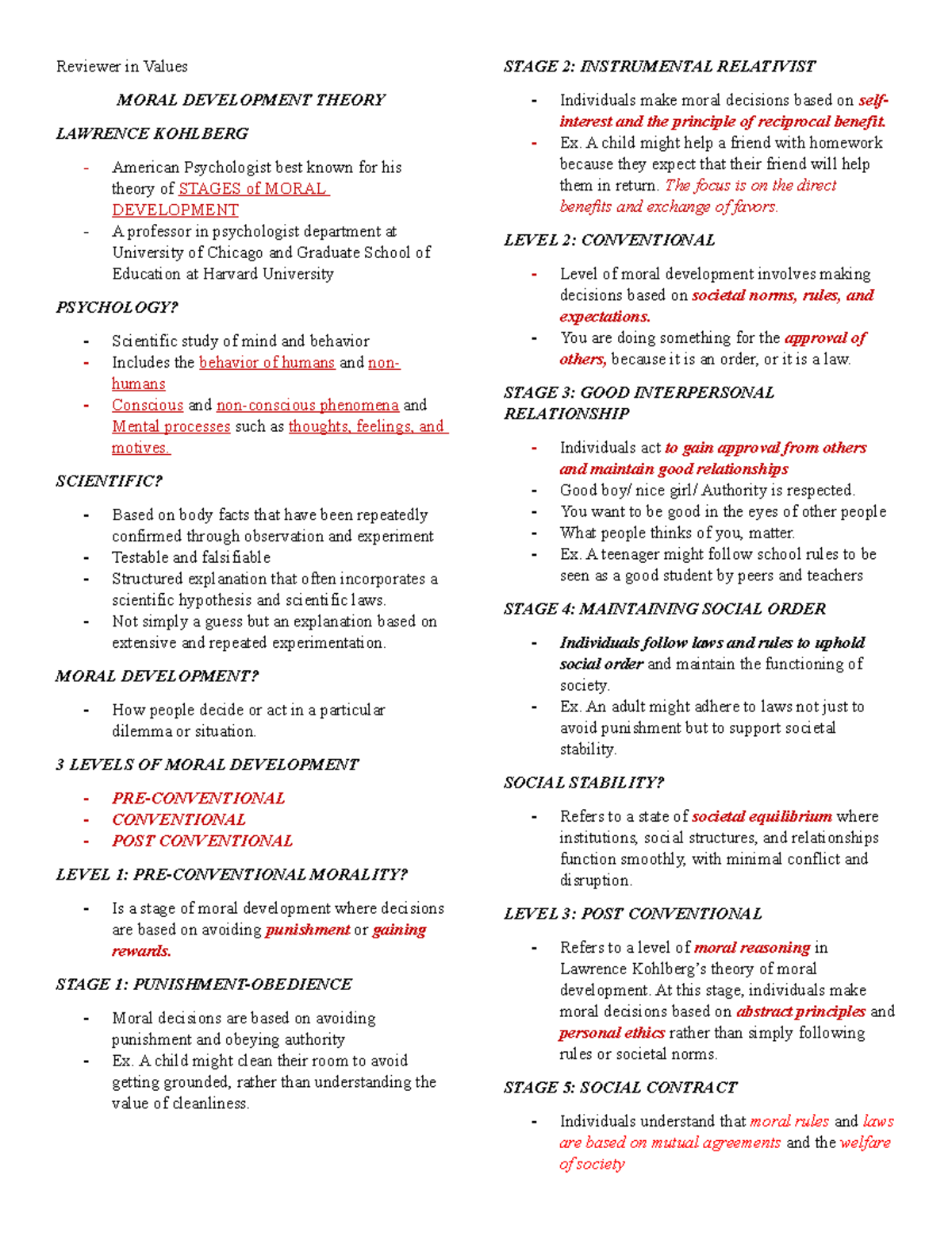 Reviewer in Values Reviewer in Values MORAL DEVELOPMENT THEORY