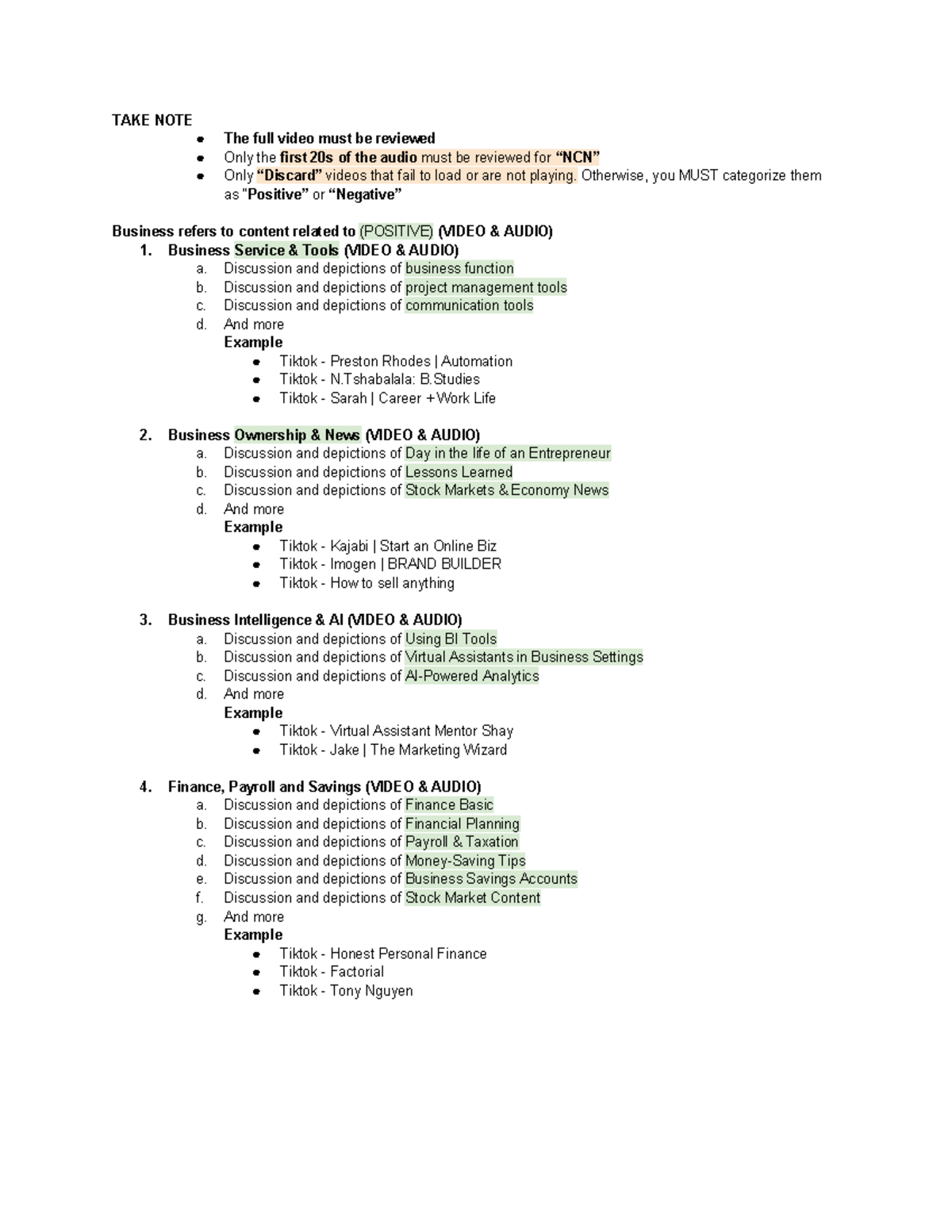 Business Taxonomy - Guidelines - TAKE NOTE The full video must be ...