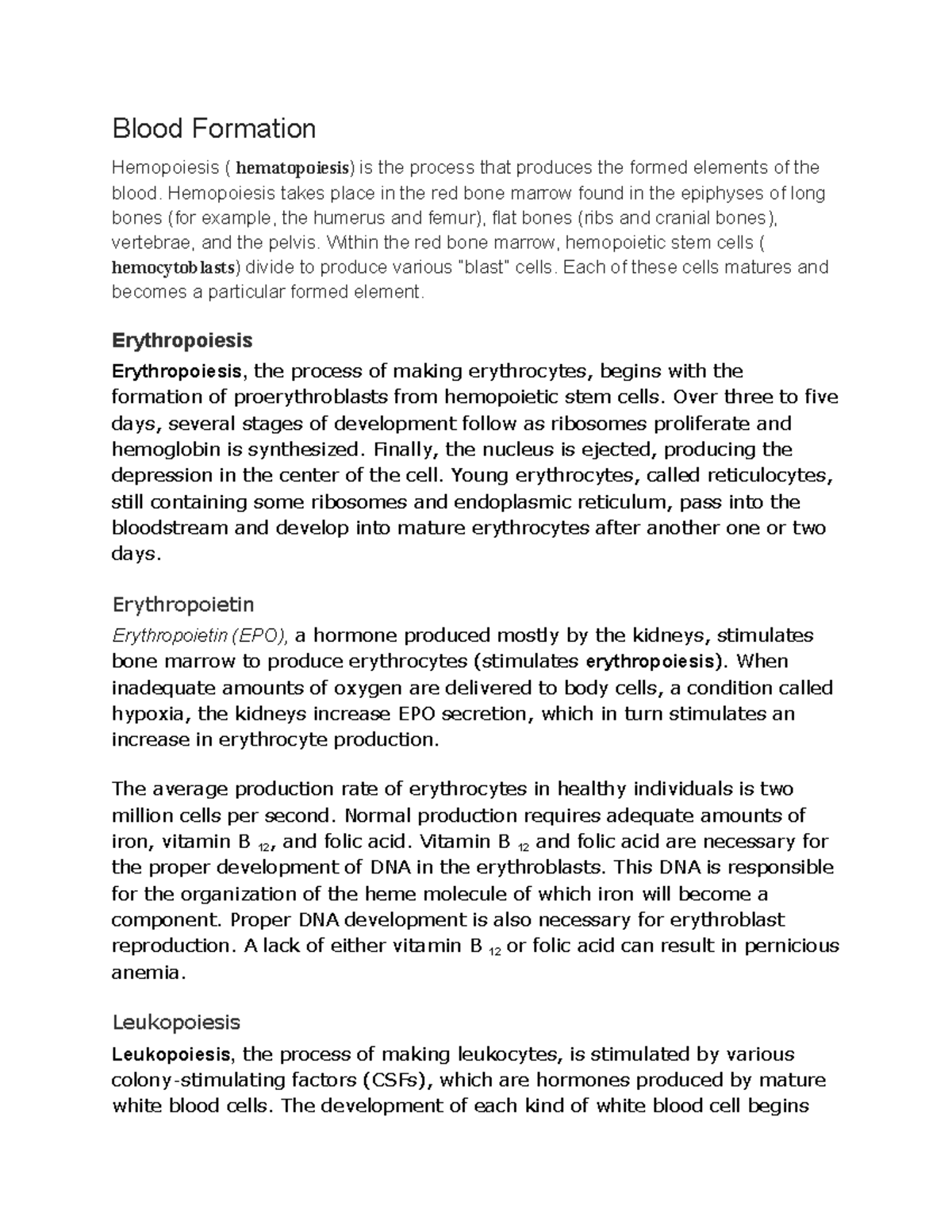 write an essay on process of blood formation