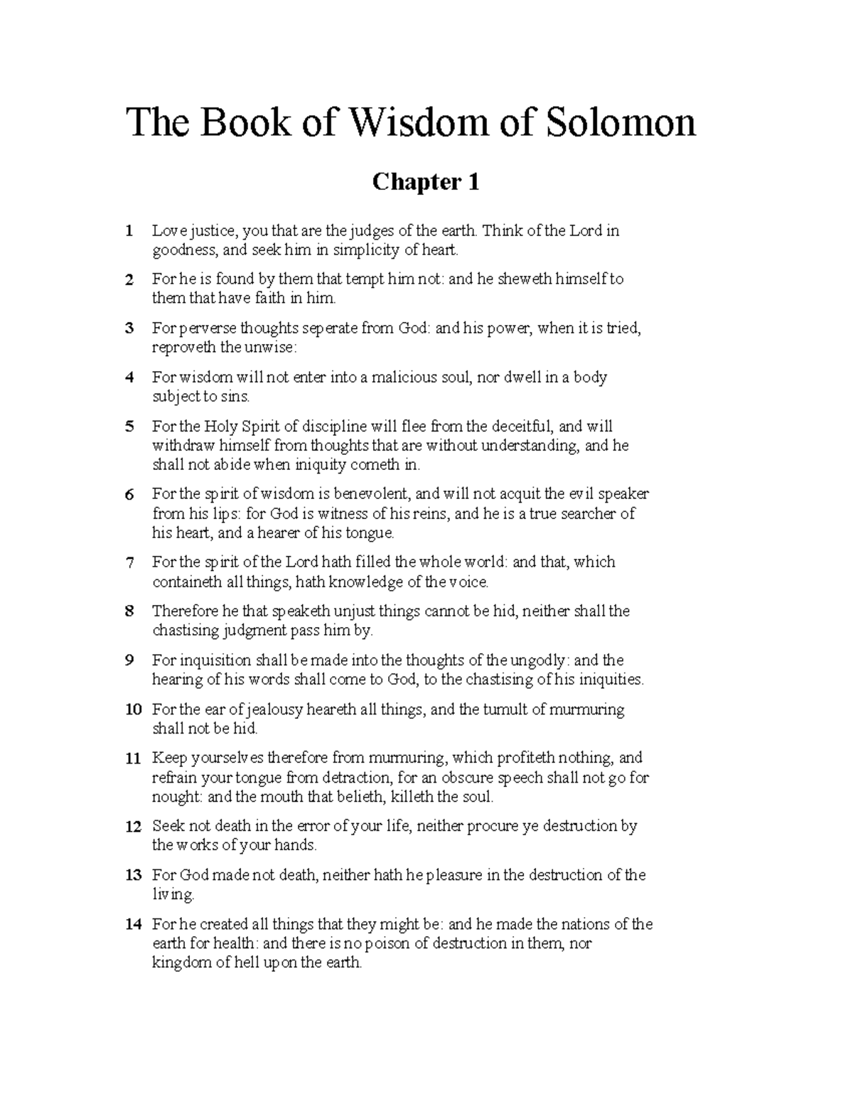 The book of wisdom of solomon - The Book of Wisdom of Solomon Chapter 1 ...
