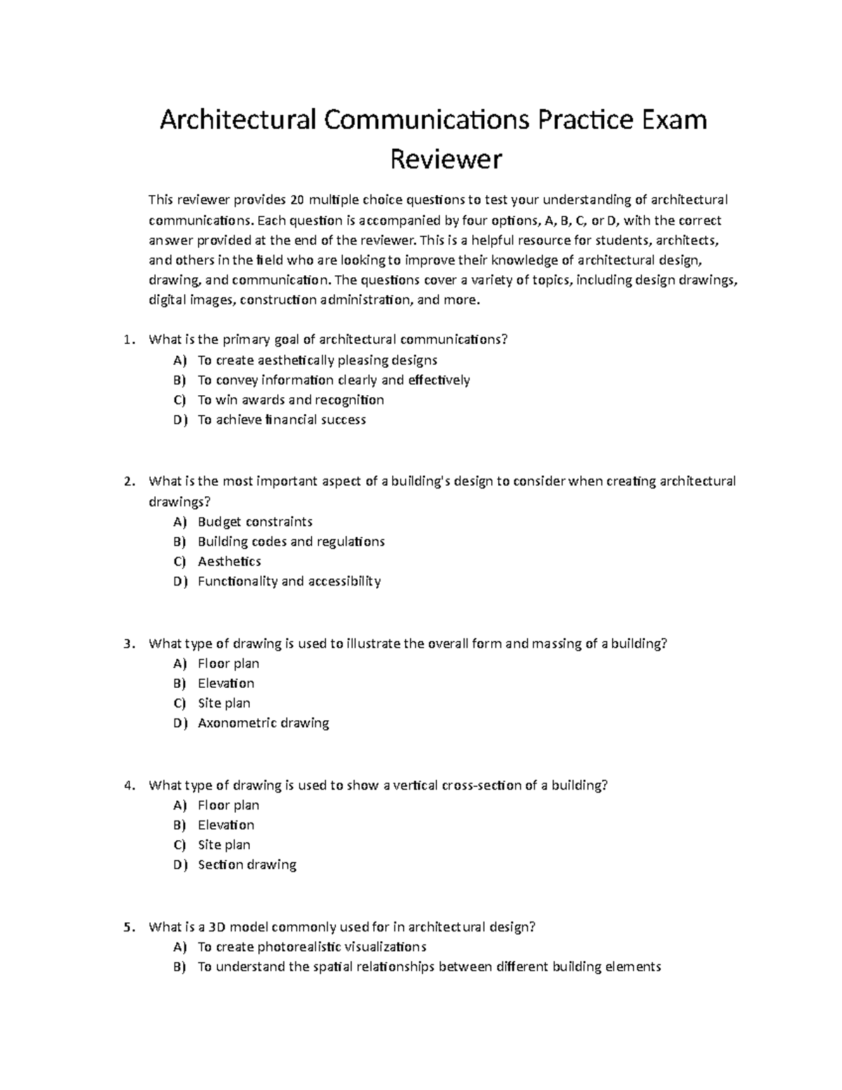 Architectural Communications Practice Exam Reviewer Architectural