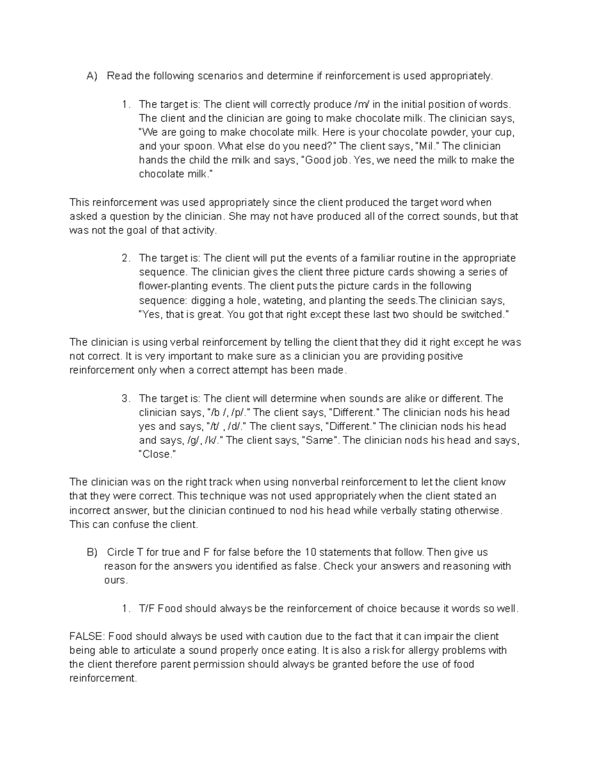 Chapter 22 Reinforcement - A) Read The Following Scenarios And ...