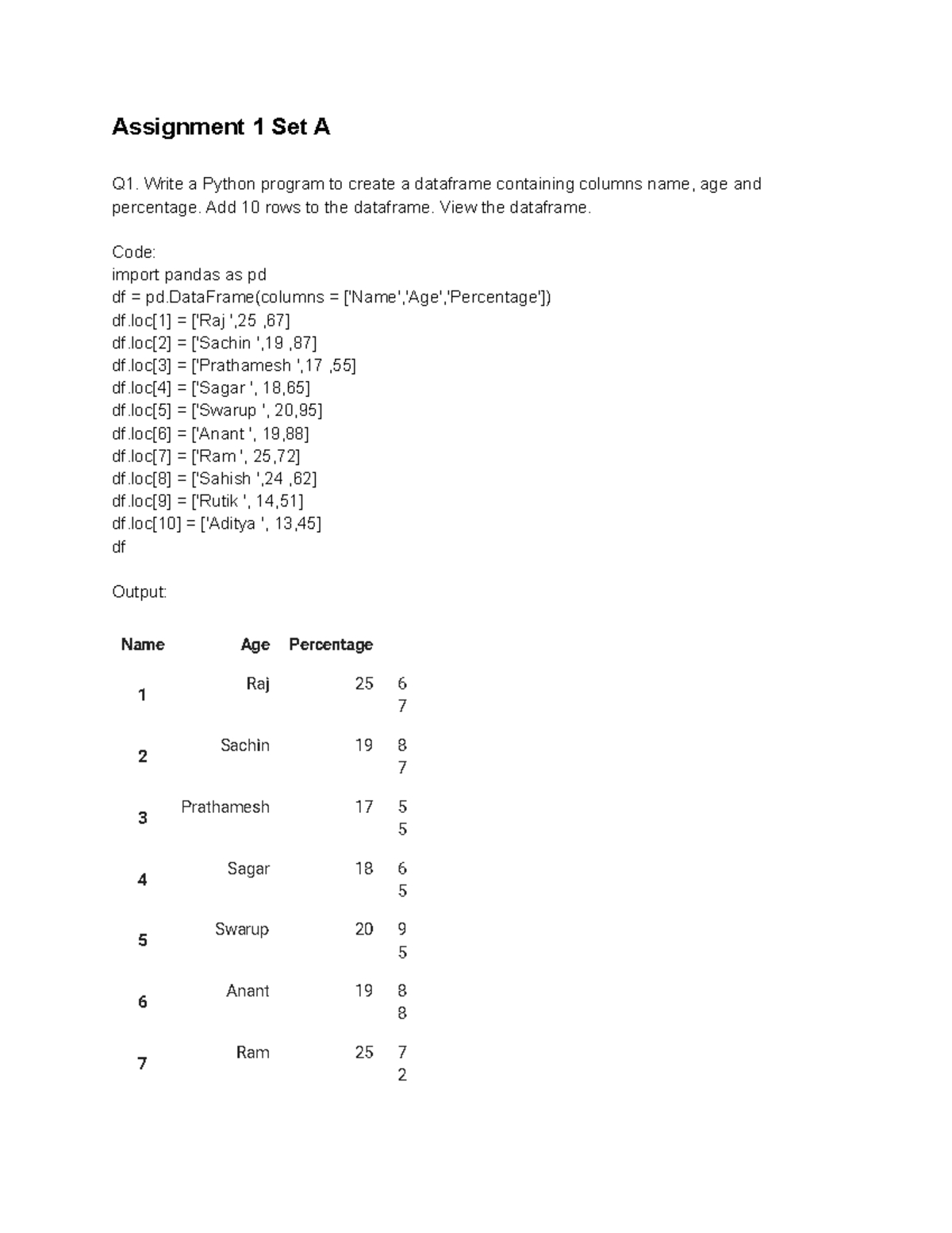 FDS Sem 5 - Assignment 1 Set A Q1. Write a Python program to create a ...