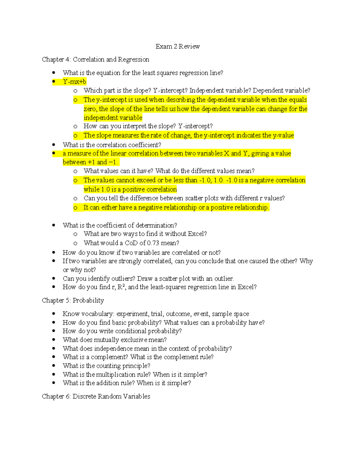 Exam 2 Review - exam 2 notes - Exam 2 Review Chapter 4: Correlation and ...
