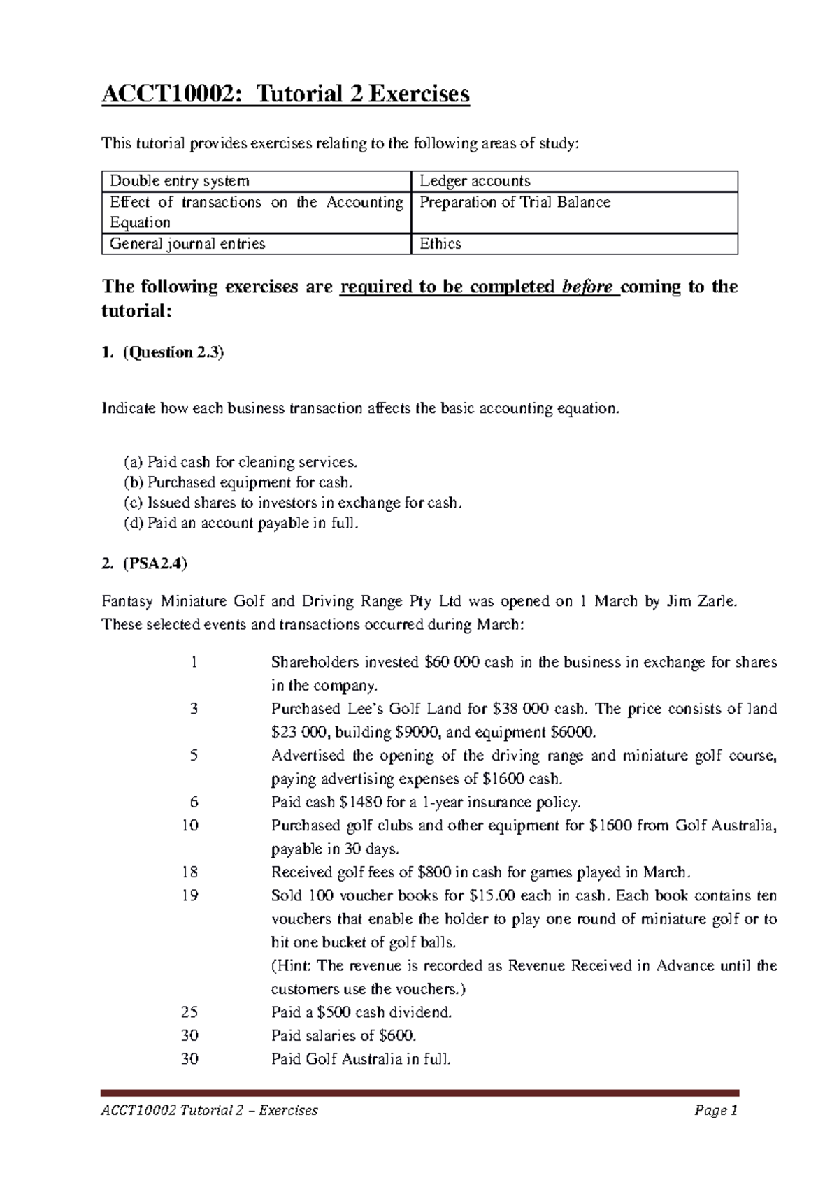 Tutorial 2 Questions - ACCT10002 - Unimelb - Studocu