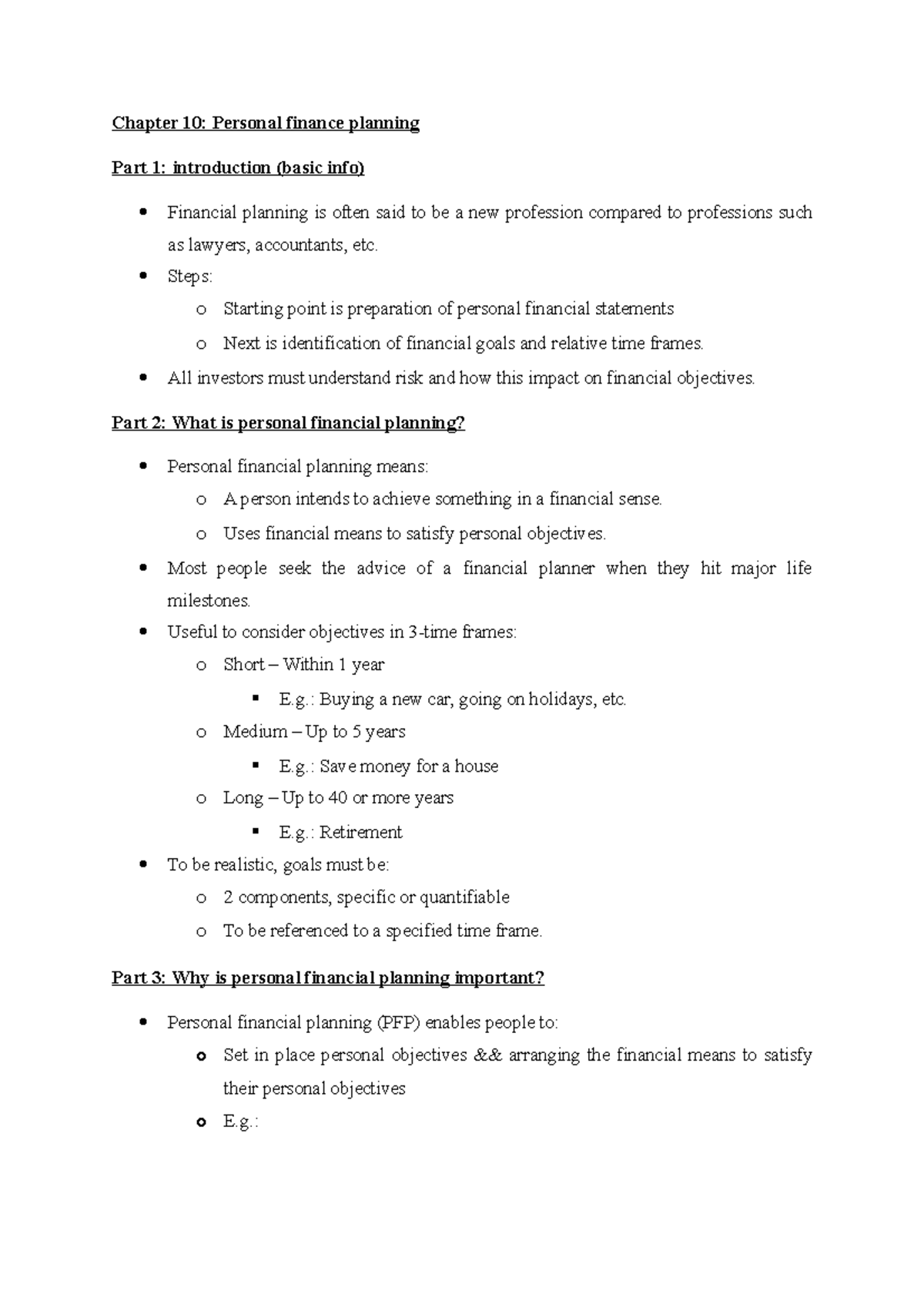 Chapter 10 Personal finance planning Chapter 10 Personal finance